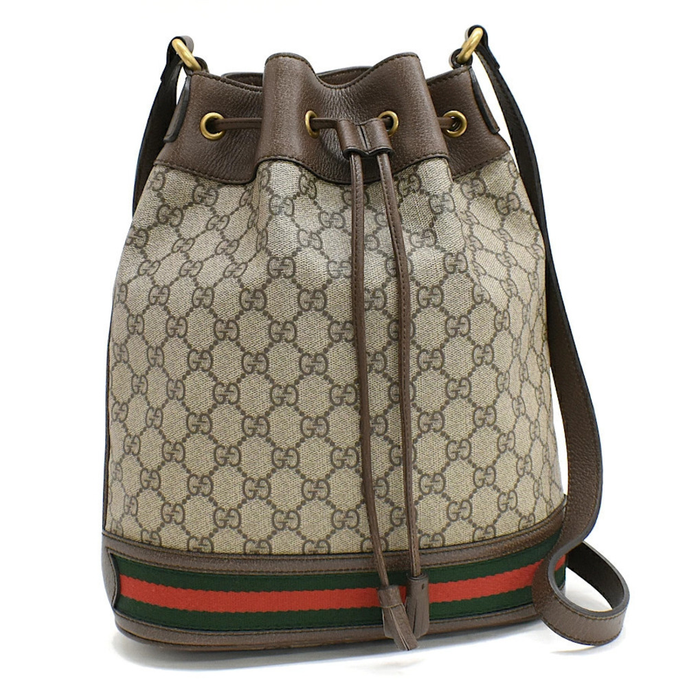 Gucci Bucket Shoulder Bag GG Supreme Canvas Beige Cream Ebony Web Stripe